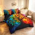 thumbnail image 2 of Homewish Watercolor Tree Of Life 7pcs Queen Bedding,Colorful Boho Glass Bedding Comforter Set Queen,Black Reversible, 2 of 8