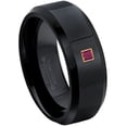 thumbnail image 1 of 0.05ctw Princess Cut Ruby Tungsten Ring - 8MM Polished Black IP Beveled Edge Tungsten Carbide Wedding Band - July Birthstone Ring - 14kt Yellow Gold Bezel - TN084PSG-1RBs7, 1 of 2
