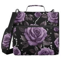 FORMRS Zipper Binder with Shoulder Strap 1.5-inch Ring 500 Sheet Capacity File Bag, Black Roses