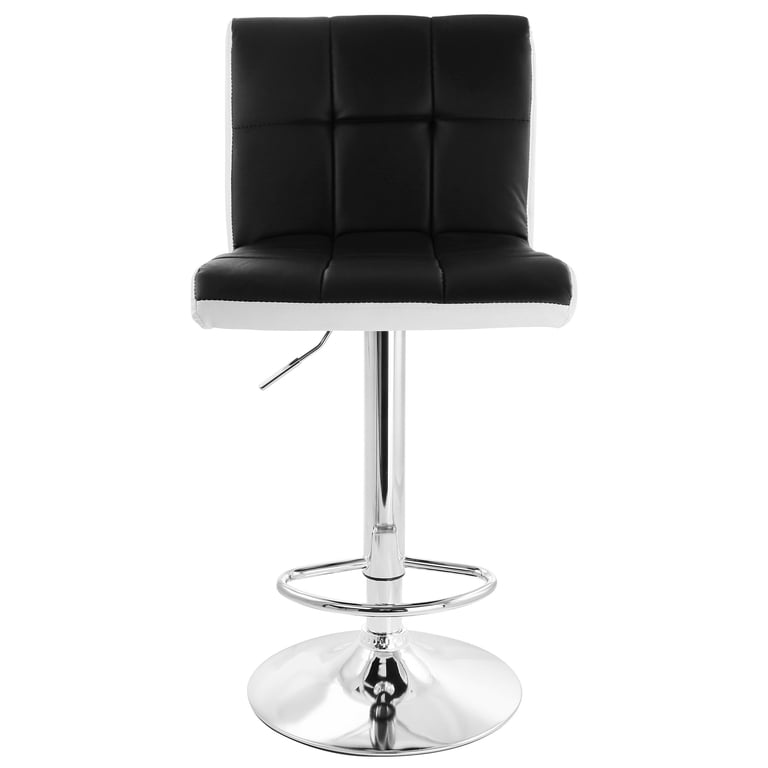 Elama Set Of 2 Modern Bar Stools - White Tufted Faux Leather Swivel Stools With Chrome Base