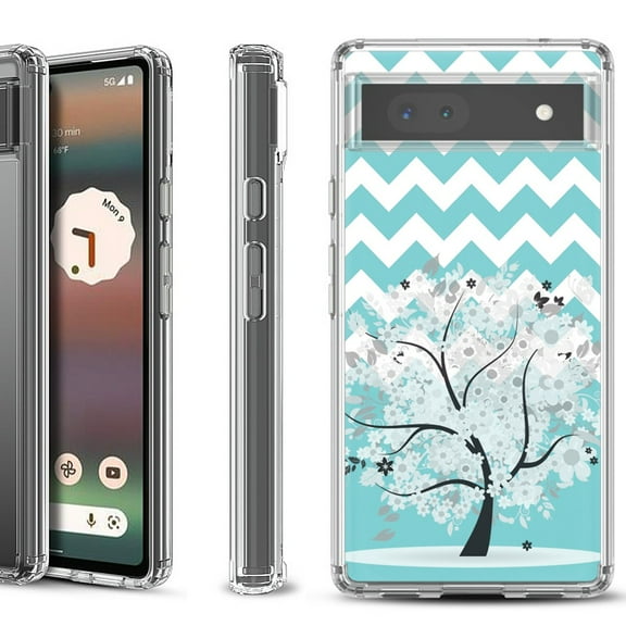 Shockproof Bumper Phone Case for Google Pixel 6a, by OneToughShield ® - Chevron/Tree