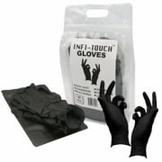 Infi-Touch, Black Nitrile Gloves, 50 Count Bag with Travel Pouch Included (Size Medium)