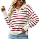 thumbnail image 1 of Suéter informal con estampado de rayas para mujer, Jersey de punto de manga larga, prendas de punto para otoño e invierno, color rojo vino S, 1 of 5