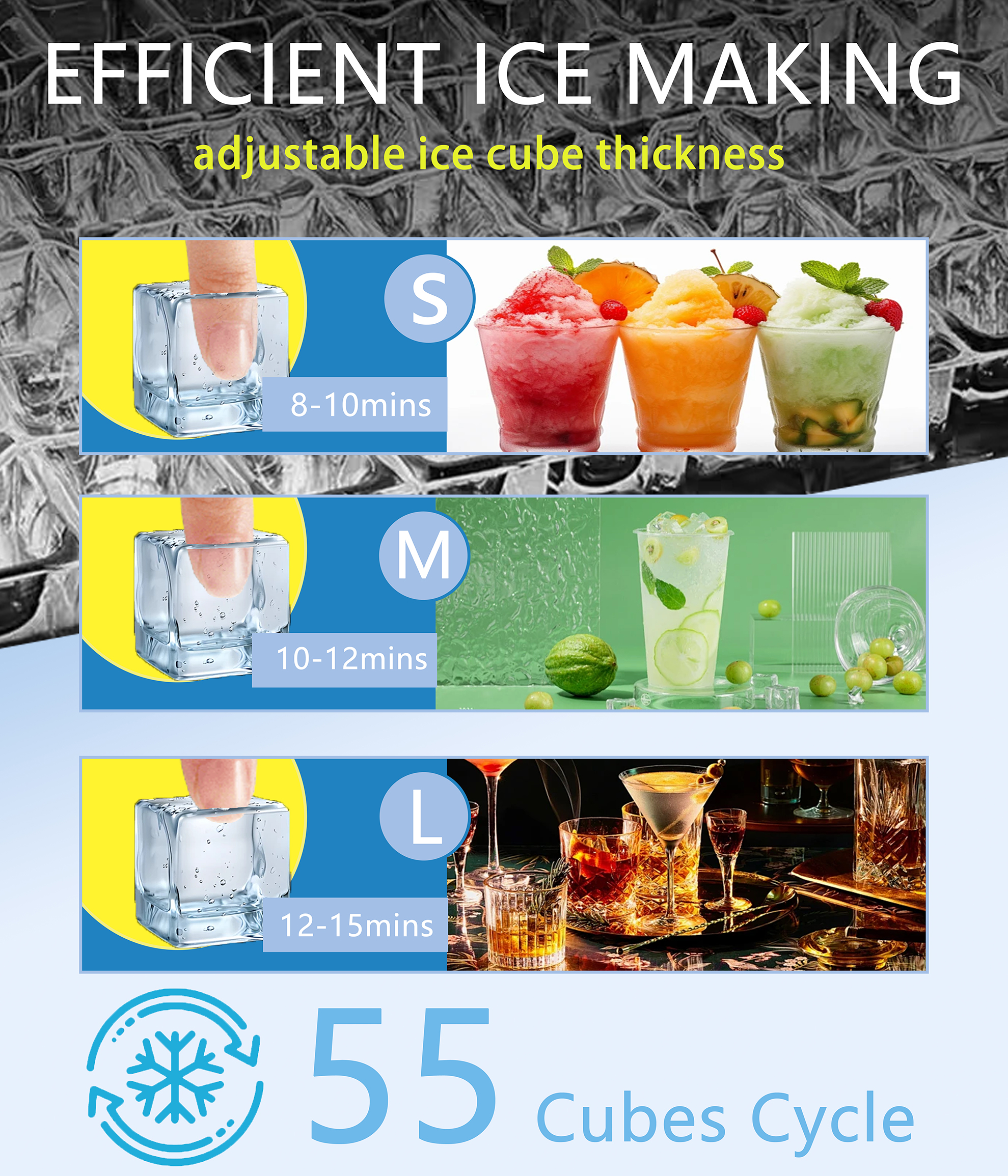 Dessiz Commercial Ice Maker Machine, 130Lbs/24H with 40Lbs Large Capacity, 55Pcs Ready in 8-15Mins, Under Counter Stainless Steel Ice Machine for Home Party Bar, Self-Cleaning and Quite