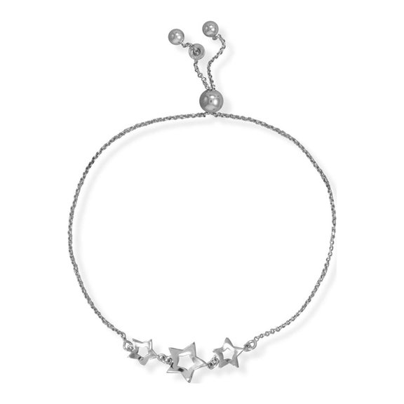 Precious Stars Rhodium Plated Sterling Silver Adjustable Star Bolo Bracelet