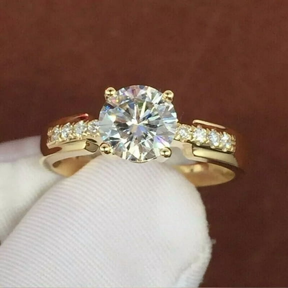 14k Yellow Gold Plated 2.20 CTW Round Cut VVS1 Moissanite Bridal Engagement Ring