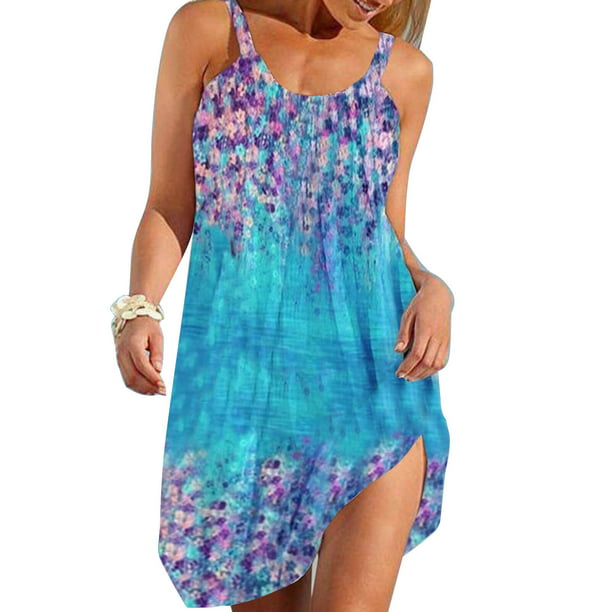 Womens Cover Up Summer Sleeveless Beach Cover Up Tropical Print ...