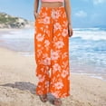 thumbnail image 5 of Cagogo Women's High Waisted Wide Leg Palazzo Pants Flowy Floral Summer Casual Long Trousers Beach Lounge Vacation Wear Fashion Clothes, Orange 2XL, 5 of 8