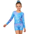 thumbnail image 3 of MEZZALL Outfit Sets Kids Girls Long Sleeve Performance Leotard With Glitter Print And Matching Shorts Hair Scrunchie For Dance Gymnastics Stage Adorable Children Fashion Clothes Sets, 3 of 9