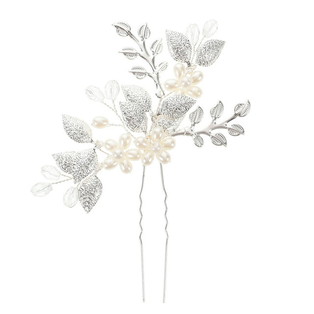 Horquilla de novia hecha a mano con flores de perlas falsas, accesorios vintage para el cabello para boda, horquilla de pelo largo, horquilla de novia para disfraz, elegante horquilla para el cabello