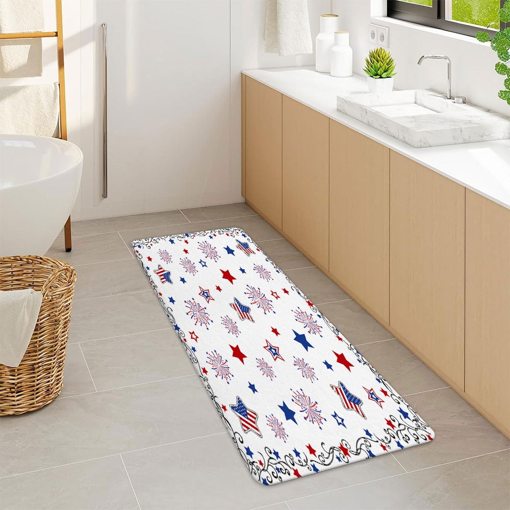 4th of July Bathroom Rugs, President's Day Bath Mat Rugs, Blue and Red Stars American Flag Bathroom Rugs, 4th of July Independence Day Bath Rugs, Patriot Bath Mats for Shower Bedroom 17"X48"