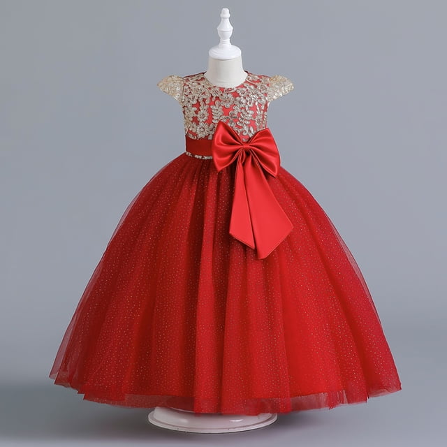 Vestido largo grande para niñas, vestido de princesa de malla, vestido con lazo, vestido de princesa