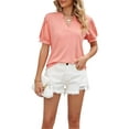 thumbnail image 5 of Coduop Women Short Puff Sleeve Tunic T-Shirt,Solid Color V-Neck Loose Shirts Summer Casual Tops, 5 of 7