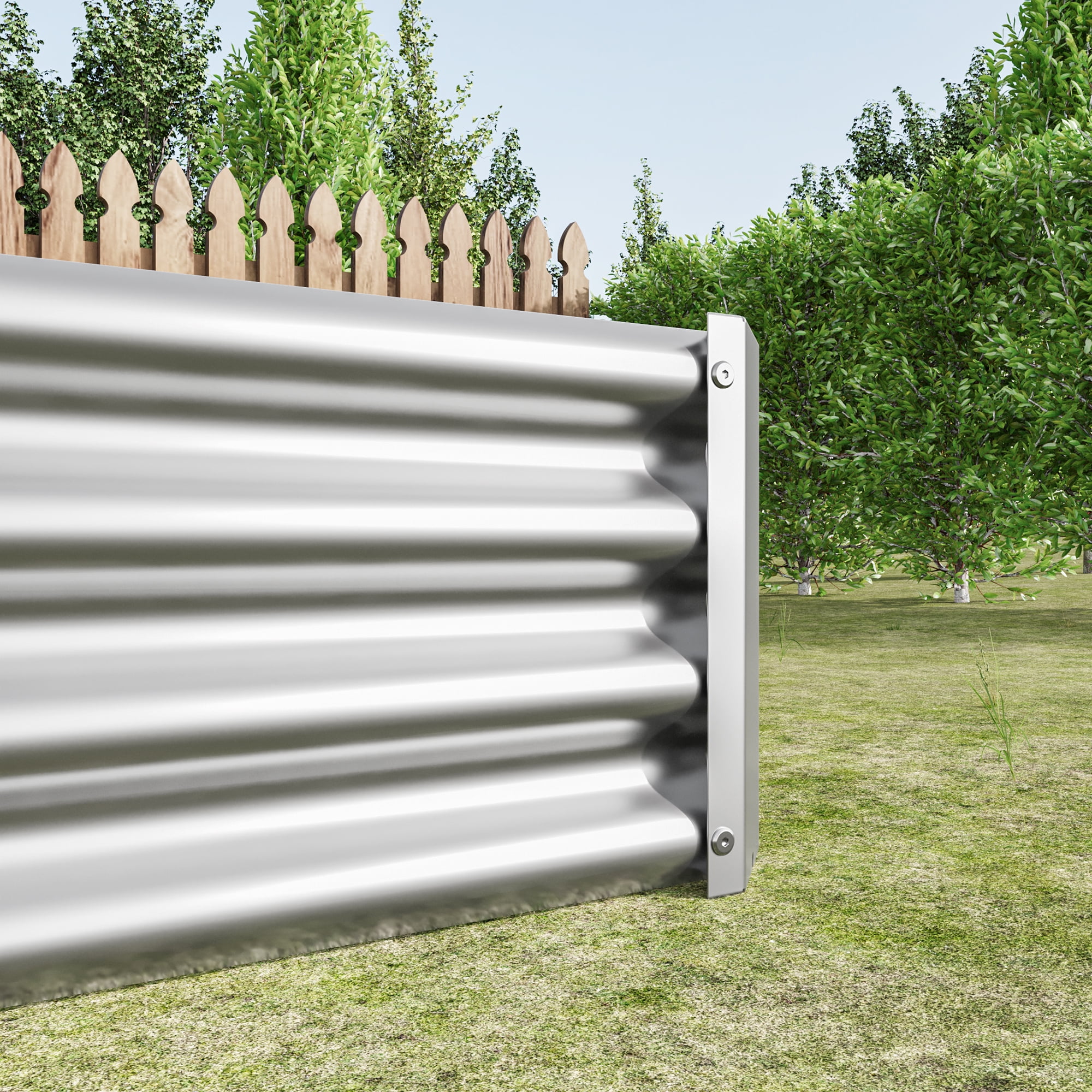 Set of 2 Silver 8x4x1 Ft Metal Raised Garden Planter Bed, Extra Large Rectangle Outdoor Raised Box for Vegetable Flower Gardening, Durable Steel Planter for Backyard Garden