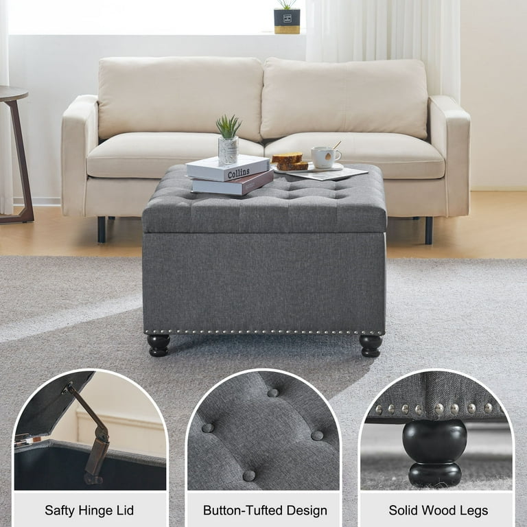 Modern Button Tufted Fabric Storage Ottoman Square Ottomans with