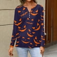 thumbnail image 3 of MVRLSH Womens Tops Blouse Casual Multi Style Graphic Printed Long Short Sleeve V Neck Daily Wear Loose Fit Blouses Navy - L, 3 of 5