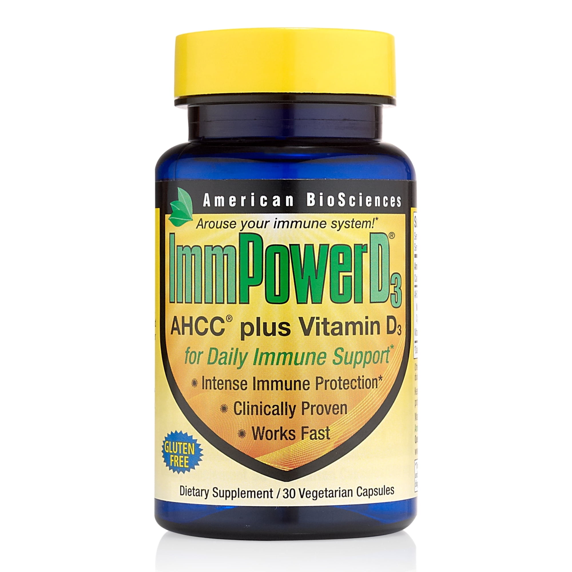 American BioSciences ImmPowerD3 AHCC Mushroom Extract with Vitamin D3, Immune Support, 30 Vegetarian Capsules