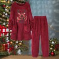 thumbnail image 1 of Puntoco Conjunto de pijama cómodo para mujer, conjunto informal de dos piezas de color liso con cuello redondo y costuras largas, parte superior y pantalón, 1 of 3