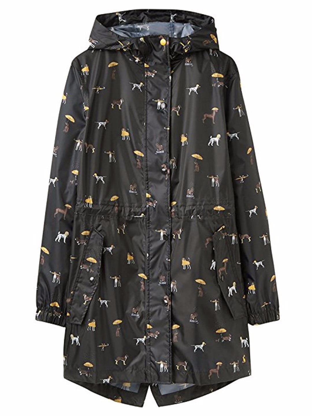 Joules Golightly Packable Waterproof Rain Jacket Black Dogs UK 18 US 14
