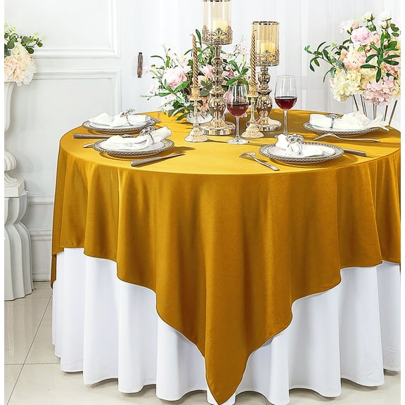 Wedding Linens Inc. Wholesale Scuba Wrinkle Free 72" x 72" Square Table Overlay Topper - Gold