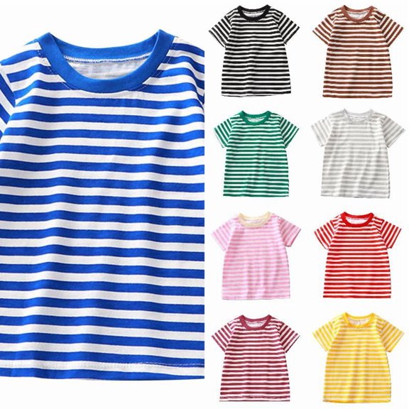 RTKFRFLM Kids Striped Short Sleeve T-Shirt Classic Cotton Crewneck Undershirt Casual Graphic Tee Tops for Toddler Boys Girls Summer