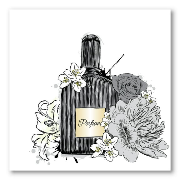 Bouquet of Flowers and Perfume Bottle III 16 in x 16 in Painting Canvas Art Print, by Designart