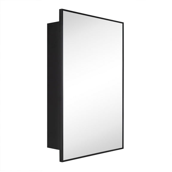 20'' x 30'' Black Recessed and Surface Mount Bathroom Medicine Cabinet with Mirror Matt Black Square Cornered Metal Framed Rounded Rectangle Medicine Cabinet Mirror