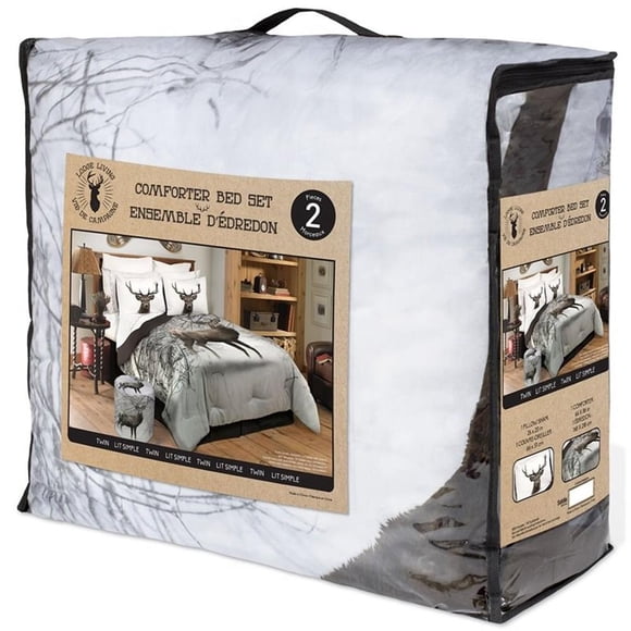 Pemberly Row 2-piece Deer In Snowy Forest Twin Comforter Set in Multi-Color