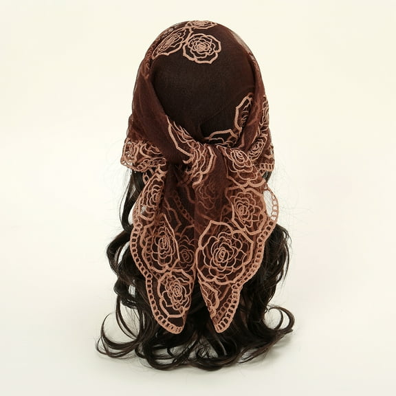 XmhyTop-A 1 Piece 80*80cm Head Scarf with Flower Embroidery, Multi-Use as Headband Head Wrap for Daily Fashion Casual Outfits,Dark Brown
