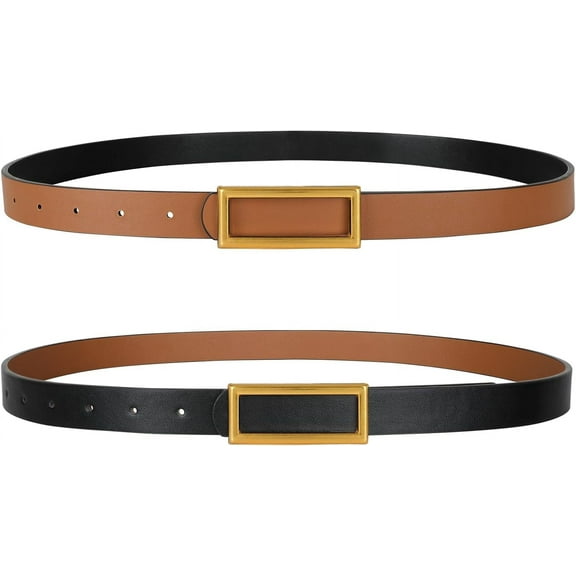 Skinny Reversible Belts for Women, Two-in-one Women Thin Belt for Dresses Jeans Pants with Gold Buckle