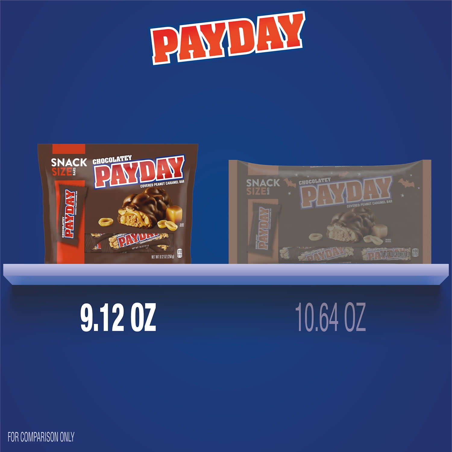 (3 pack) Payday Chocolatey Peanut Caramel Snack Size Candy, Bag 9.12 oz
