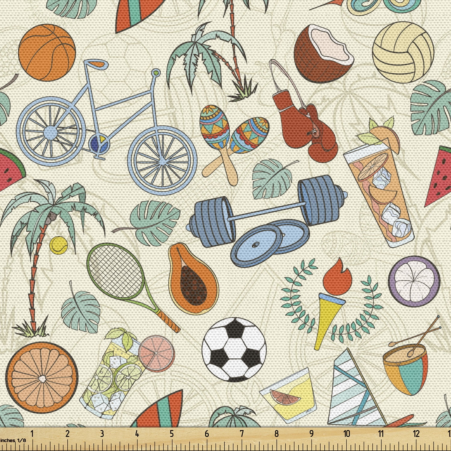 Sport Fabric by the Yard Sports Themed Abstract Cartoon Style Bike