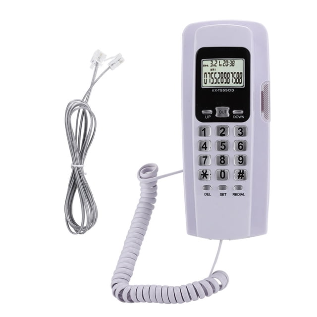 Mini teléfono de pared T555 con identificador de llamadas, para hotel, casa o oficina, con pantalla LCD retroiluminada (blanco)