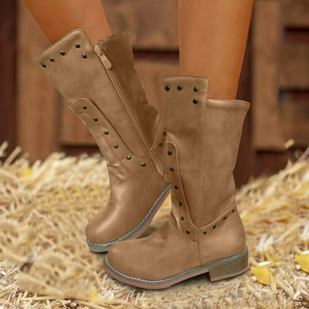 eczipvz Womens Shoes Boots for Women Mid Heel Shoes Side Thick Autumn And Zipper Toe Women s Winter Pointed Boots Style Wide Calf Winter Boots for Women Yellow-8