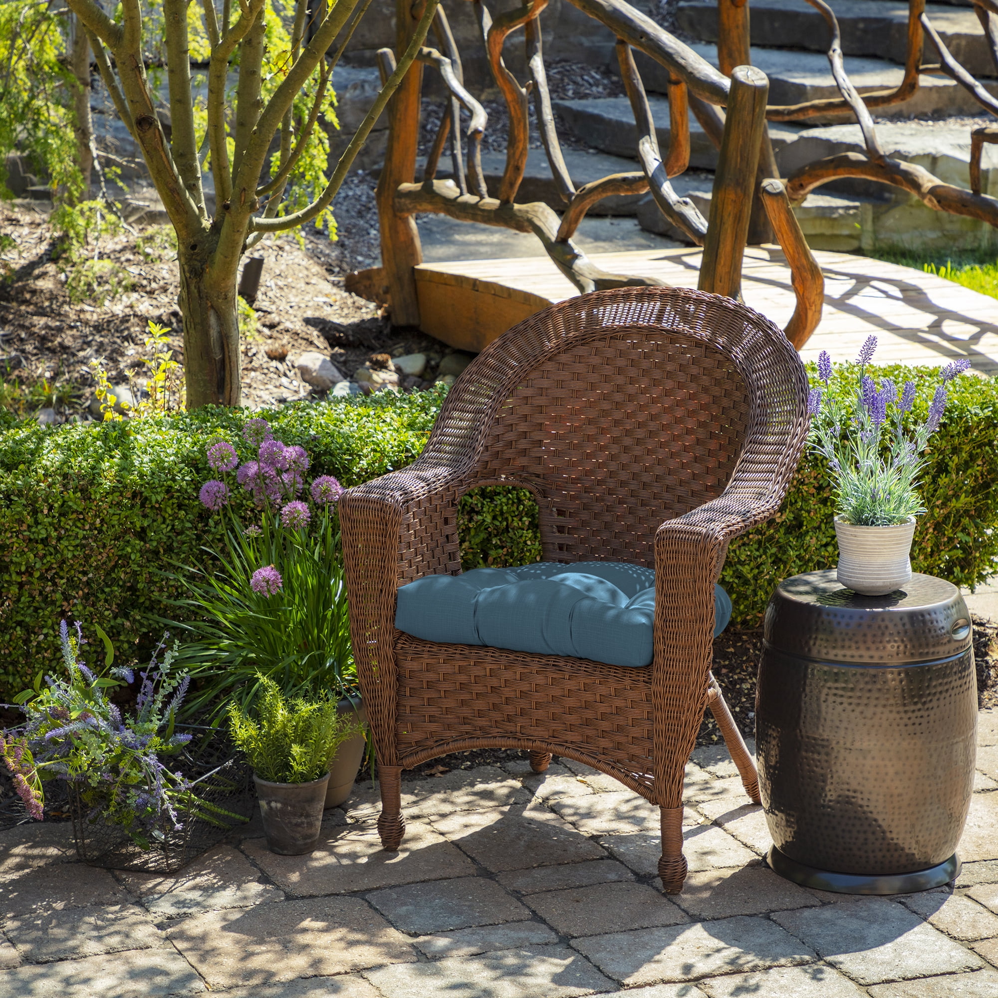 ARDEN Outdoor Wicker Chair Cushion, 2 pack 18 x 20, French Blue Texture