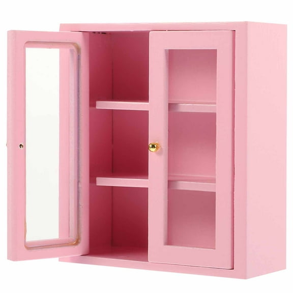 Worgeous Pink Miniature Furniture for Dollhouse Decor Wood Tiny Bookshelf 1/12 Scale Accessories