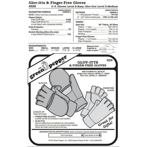 Glov-itts & Finger-free Gloves #529 For Adults Fingerless Gloves Mittens Sewing Pattern (Pattern Only)