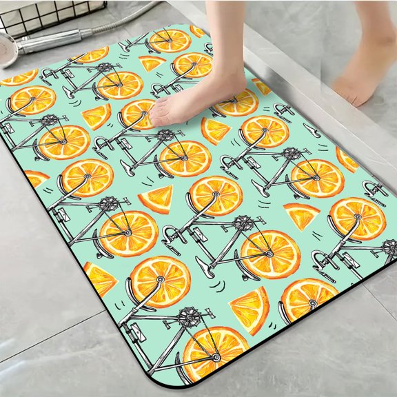 1pc Bicycle and Orange Bathroom Rug Bathroom Decor and Qccessories- Durable,Anti Slip,And Quick Drying,Suitable For Indoor/outdoor Use - Perfect For Bathrooms,Bedrooms,Kitchens