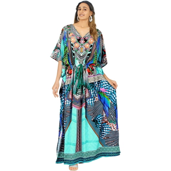 HAPPY BAY Women's Summer Loungewear African Beach Maxi Kaftan Casual Slit Dress Caftan Dresses for Women 2X-3X Soft Cyan, Geometric