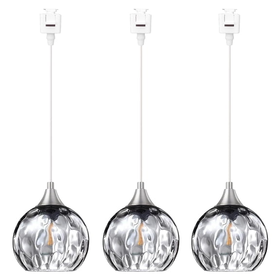 Kiven J-Type track lighting pendants,Modern J track pendant lights with Grey Glass Globe,Decorative Track Lighting Fixture for Kitchen Hallway Restaurant Shop(3-Light)