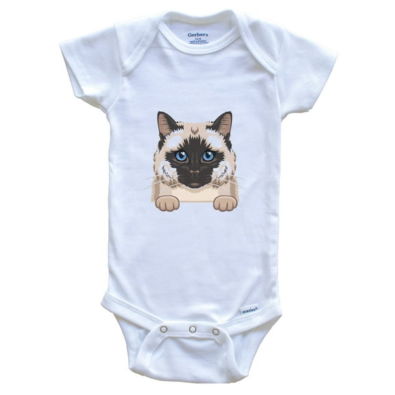 Birman Cat Popping Up Fun Birman Kitten Baby Bodysuit, 0-3 Months White