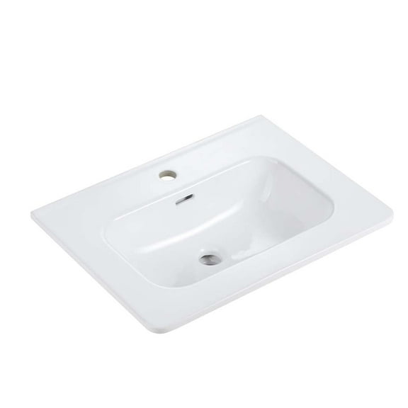CITTANEO 24 inch Integrated glossy white ceramic basin, Vessel Bathroom Vanity Sink Without Drain and Faucet