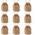 thumbnail image 1 of Paquete de 50 cajas de regalo de papel con forma de farol hexagonal, caja de embalaje de papel Kraft con cordón, envoltura de regalo de chocolate y caramelos para bodas, fiestas, Navidad, marrón, 1 of 5