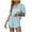 Light Blue, variant on cfhntfmh Satin Pajama Sets for Women Short Sleeve Comfy Collared Buttons down Shirts Trendy Ruffle Hem Shorts Lounge Sleepwear