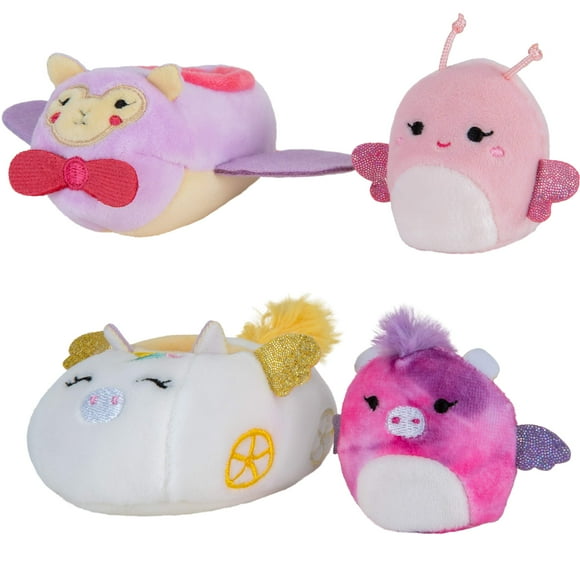 Squishville by Squishmallows Maribel in Plane & Willow in Carriage Two 2 Soft Mini-Squishmallow Butterfly and Tie-dye Pegasus Plush Plush Carriage and Plane Vehicles Irresistibly Soft Colorful Plu