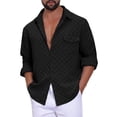 thumbnail image 5 of INSPIRE CHIC Men's Plaid Textured Shirt Casual Solid Pocket Long Sleeve Shirt M Black, 5 of 6