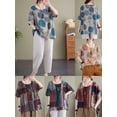 thumbnail image 3 of Blusa suelta para mujer Impreso Media manga O Cuello Vintage Camisas casuales Romacci Jerseys de mujer, 3 of 7