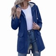 thumbnail image 4 of ShomPort Waterproof Jacket for Womens Outdoor Drawstring Full Zip up Hooded Stripe Lined Flap Pockets Raincoat, 4 of 6