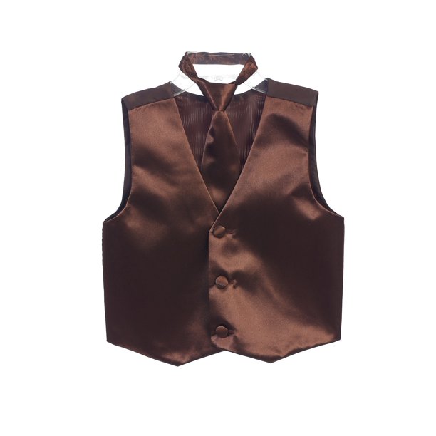 Tip Top Kids Boys Brown Three Button Satin Vest Tie 2 Pc Set Walmart Com Walmart Com