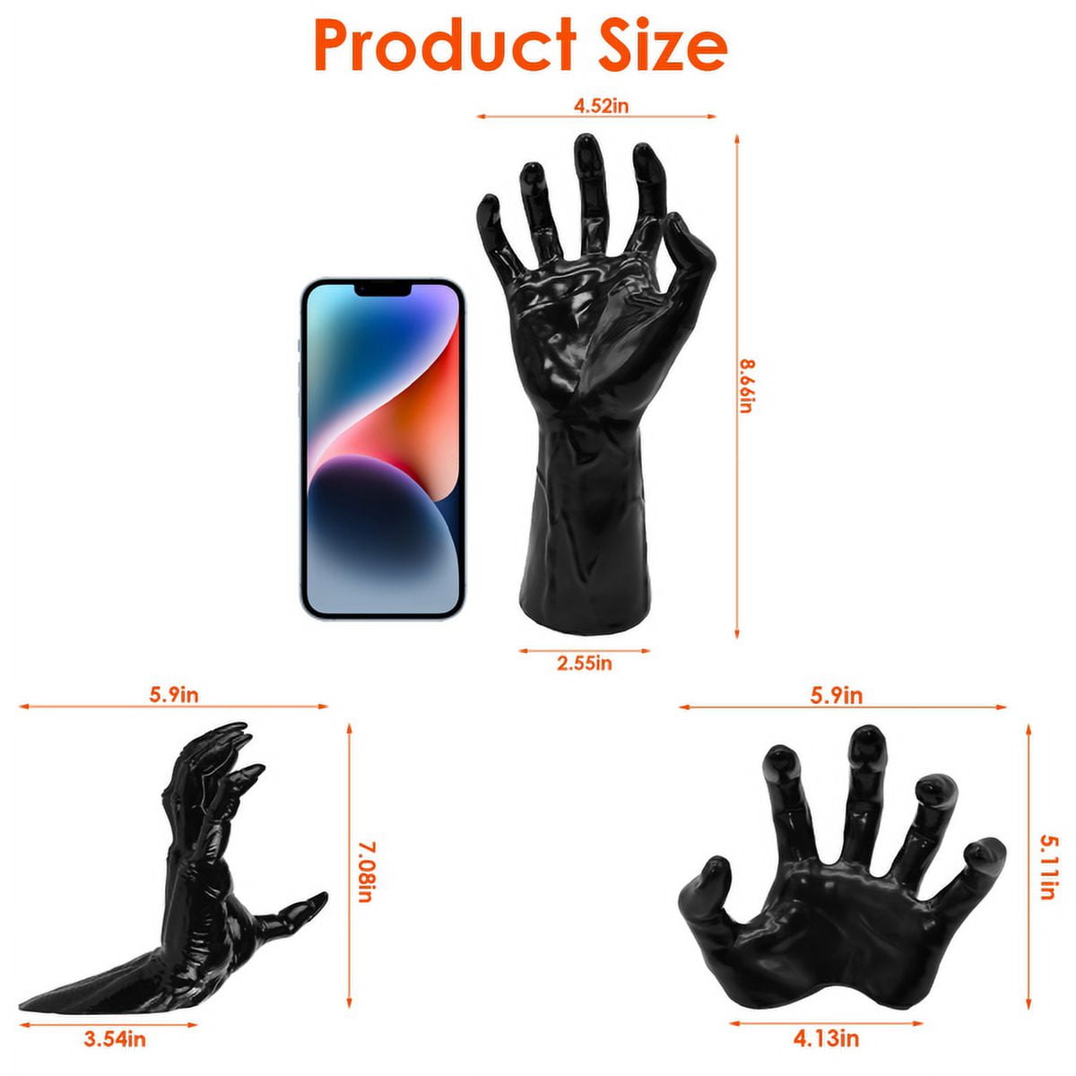 3-Pack Halloween Creepy Reaching Hands Decor, Devil/Normal/Half Hand with Lighted Candles, PVC Material, Wall Hanger Function for Party/Home